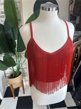 Fringe Spaghetti Strap Crop Top